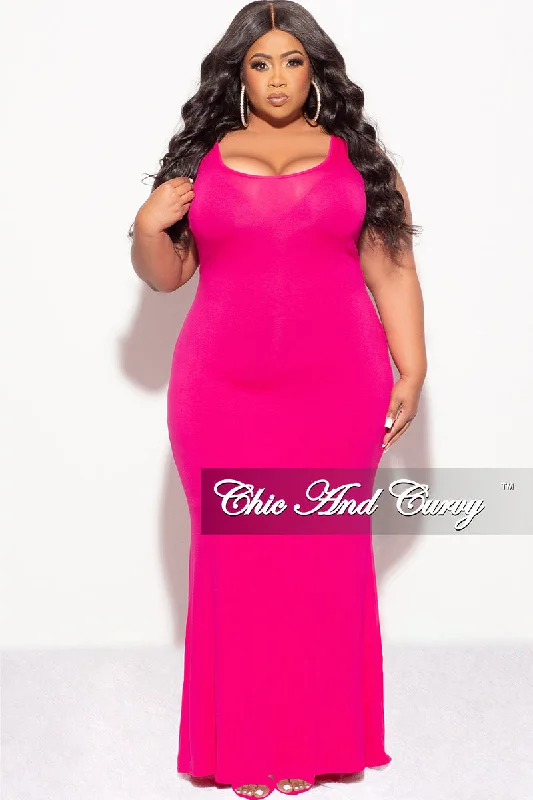 Final Sale Plus Size Tank Maxi Dress in Fuchsia Comfortable Long-Sleeve Maxi Dress