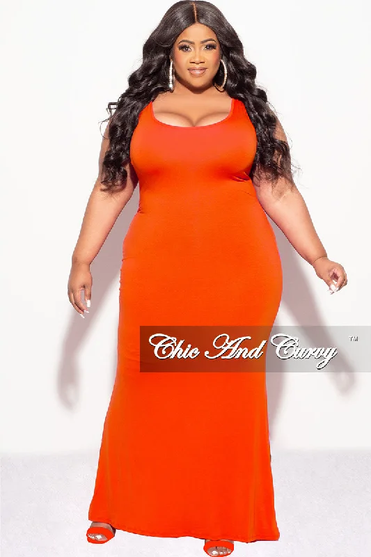 Final Sale Plus Size Tank Maxi Dress in Orange Fashionable High-Waist Maxi Dress