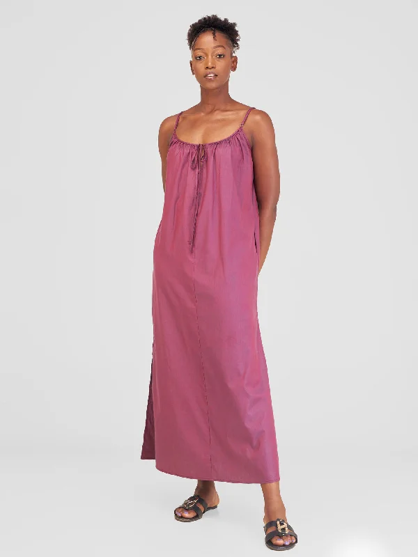 Safari Haya Strappy Tie Back Maxi Dress - Dark Maroon Koi Print Comfortable Maxi Dress with Sleeves