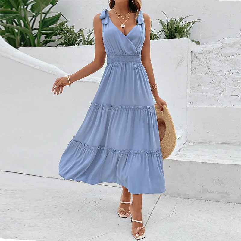 Cross-back Sleeveless Solid Color Spaghetti Strap High Waist Maxi Dress Elegant Maxi Dress with Slit