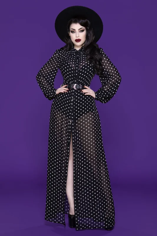 Dreamscape Maxi Dress (2 COLOURS: Polka Dot or Black) Stylish Maxi Dress with Pleats