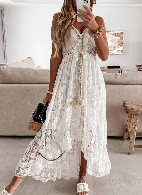 Enchanting Seaside Breeze Embroidered Maxi Dress Classic V-Neck Maxi Dress