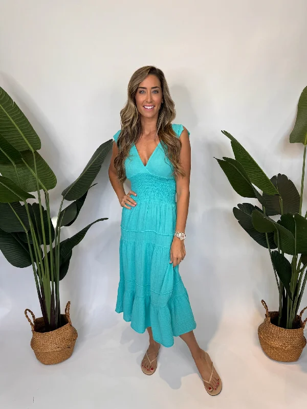 Felicite Smocked Maxi Dress Cozy Maxi Dress with Slit