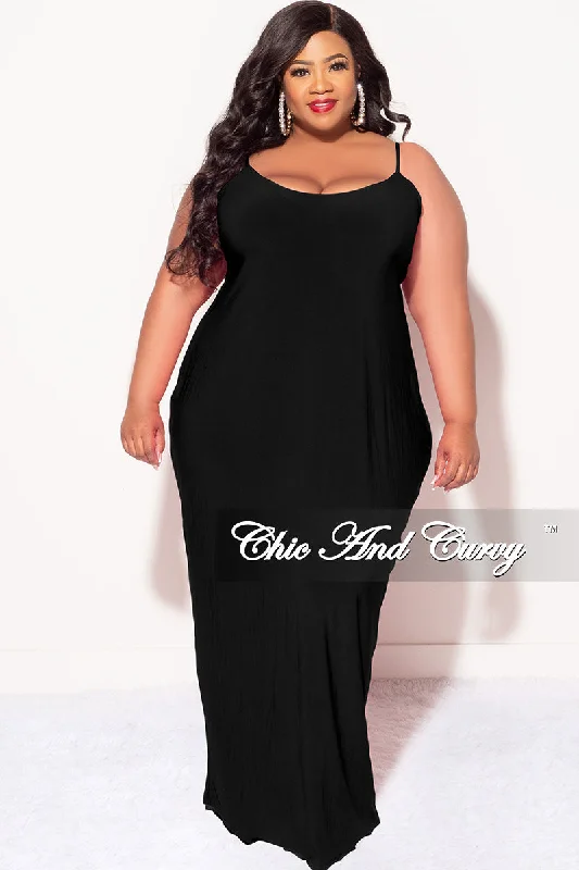 Final Sale Plus Size Spaghetti Strap Maxi Dress in Black Comfortable Casual Maxi Dress