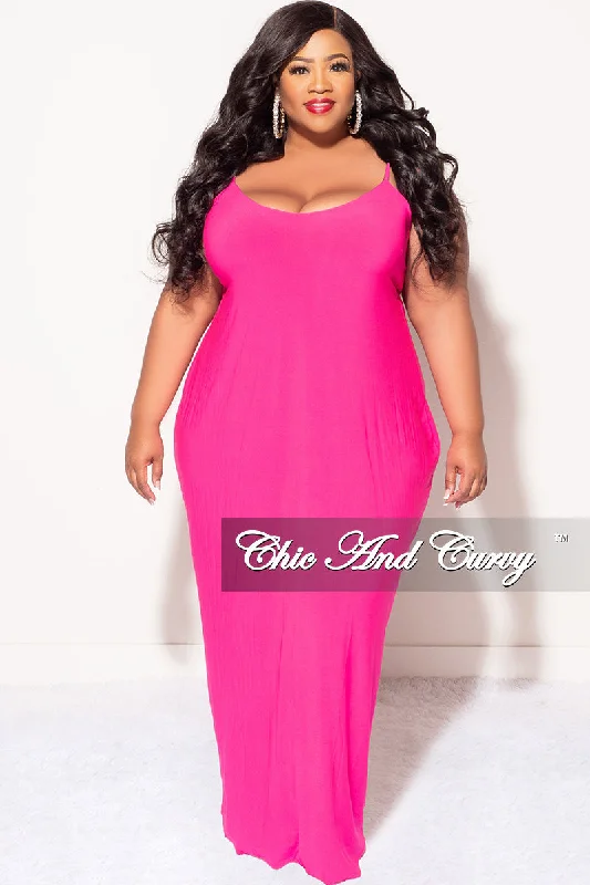 Final Sale Plus Size Spaghetti Strap Maxi Dress in Fuchsia Classic Solid Maxi Dress