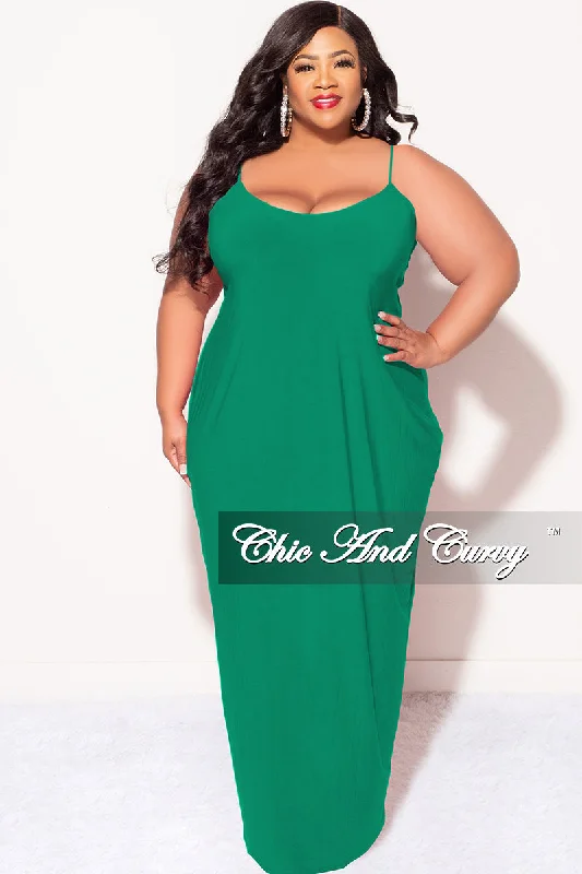 Final Sale Plus Size Spaghetti Strap Maxi Dress in Kelly Green Fashionable Printed Maxi Dress