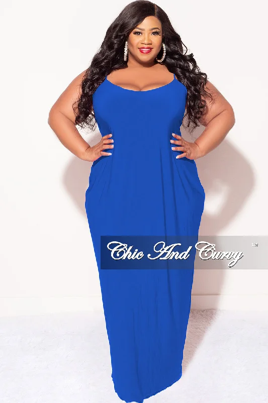 Final Sale Plus Size Spaghetti Strap Maxi Dress in Royal Elegant Maxi Dress with Slit