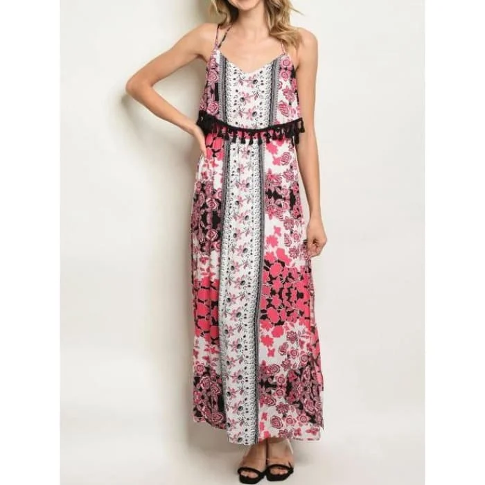 Fuchsia Floral Maxi Dress Stylish A-Line Maxi Dress