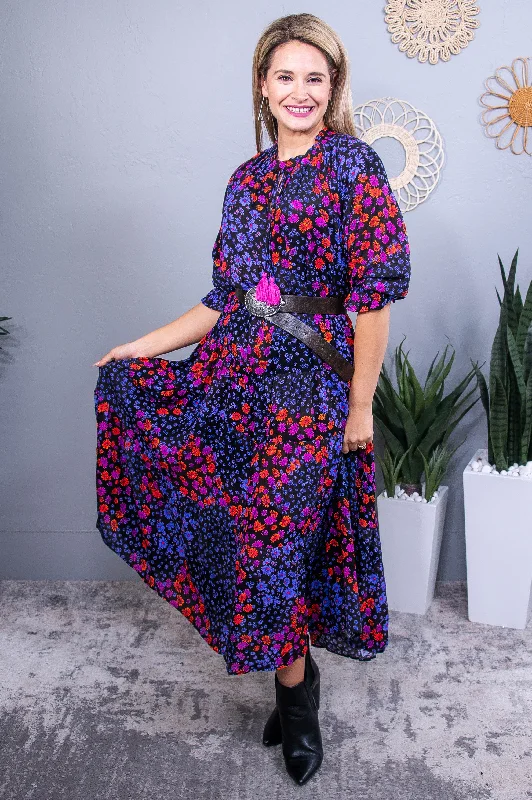 Garden Dreams Purple/Multi Color Floral Color Block Maxi Dress - D5558PU Classic Solid Maxi Dress