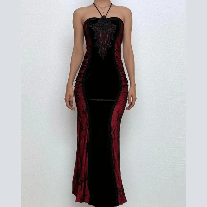 Halter embroidery ruched contrast maxi dress Classic Tulle Maxi Dress