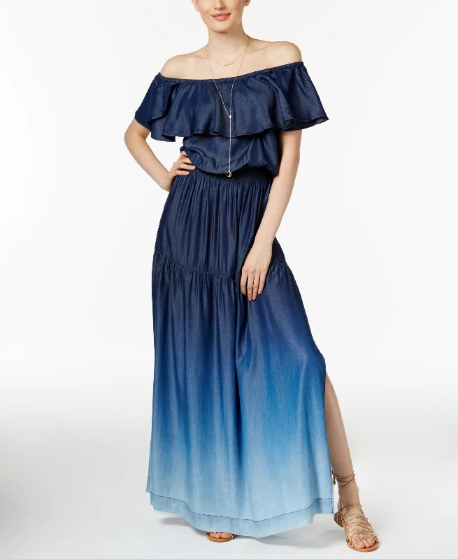 INC International Concepts Off The Shoulder Ruffled Maxi Dress Trendy Fit-and-Flare Maxi Dress