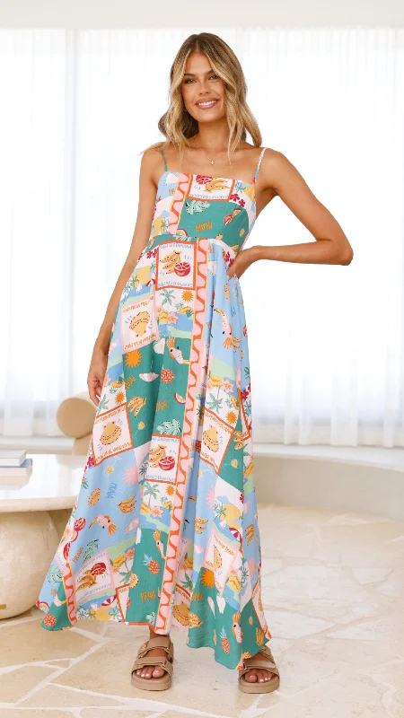 Jaylene Maxi Dress - Praia Print Chic Summer Maxi Dress