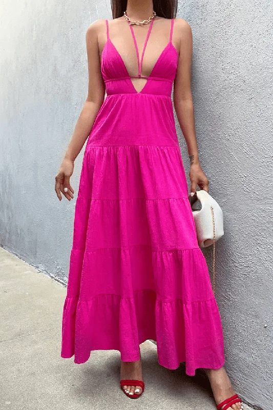 Kame Maxi Dress - Fuchsia Comfortable Long-Sleeve Maxi Dress