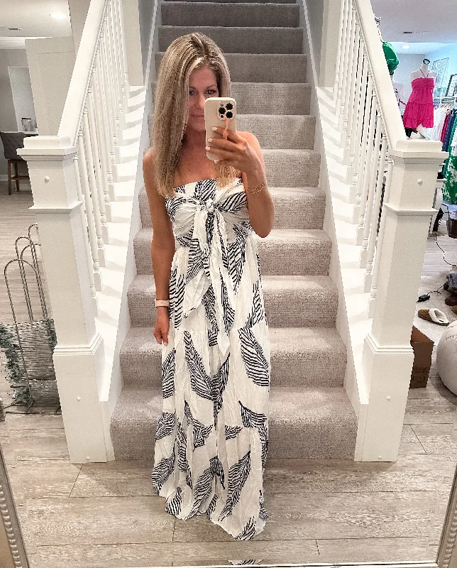 Mykonos Strapless Maxi Dress: White/Navy Comfortable Plunging Neckline Maxi Dress