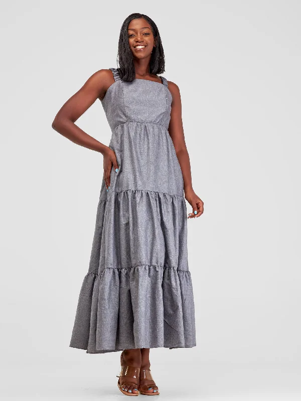 Safari Kikoy Tie Back Maxi Dress - Grey Stylish One-Shoulder Maxi Dress