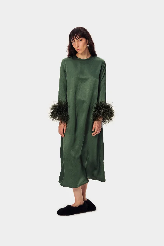 Suzi Maxi Dress with Detachable Feathers in Green Trendy Maxi Dress with Belt