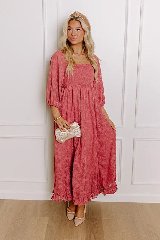 Sweetest Secret Jacquard Maxi Dress in Rustic Rose Stylish Empire Waist Maxi Dress