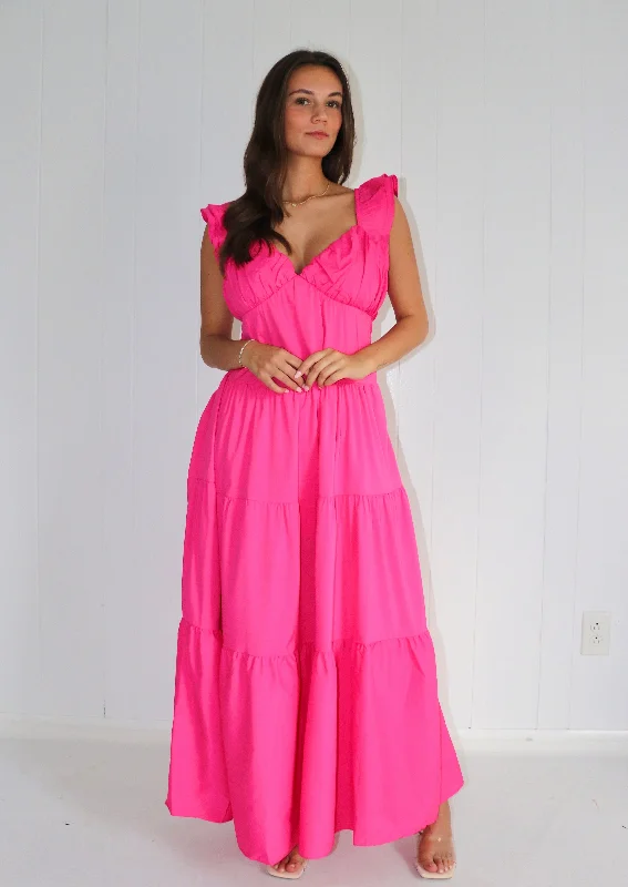 Swept Off V-neck Tiered Maxi Dress Elegant Silk Maxi Dress