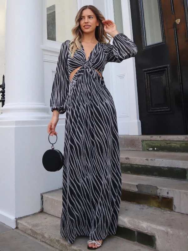 Tami Cut Out Maxi Dress / Metallic Zebra Comfortable Ruffle Maxi Dress