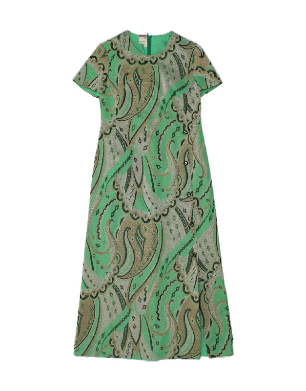 TREVIRA Womens Maxi Dress IT 44 Medium Green Paisley Fashionable Button-Down Maxi Dress