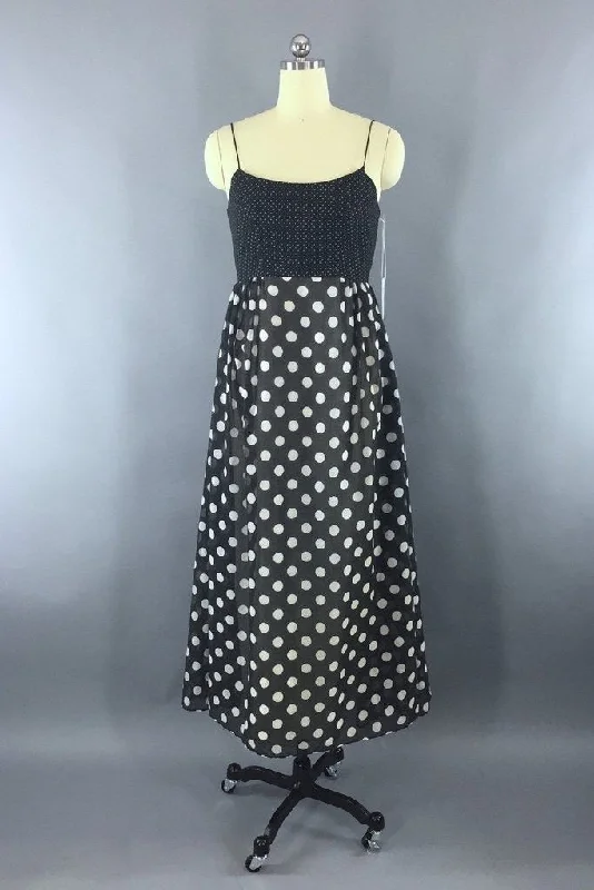 Vintage Black Polka Dot Maxi Dress Chic Off-Shoulder Maxi Dress