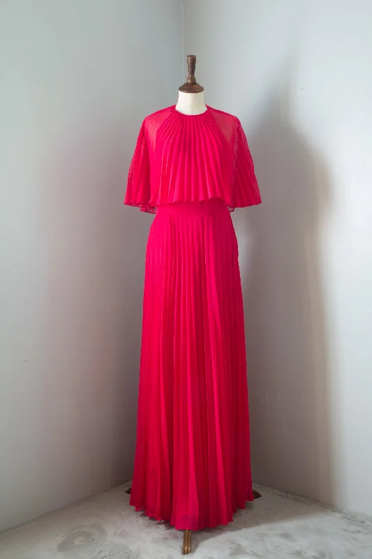 Vintage 1970s Hot Pink Chiffon Maxi Dress Stylish Empire Waist Maxi Dress