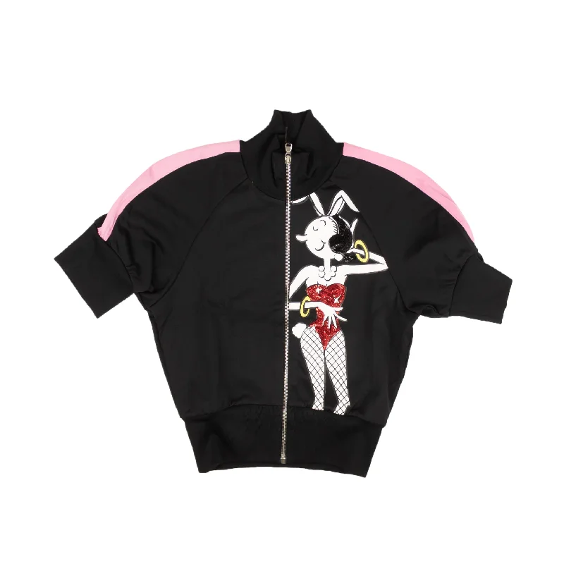 MOSCHINO COUTURE Black Short Sleeve Pink Zip Track Jacket Herringbone Jacket Checkered Jacket Solid Jacket