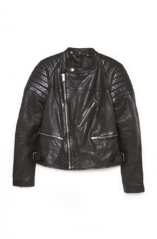 BLK DNM Women's Black Leather Jacket 22 #WKL102 $995 NWT Satin Jacket Silk Jacket Chiffon Jacket