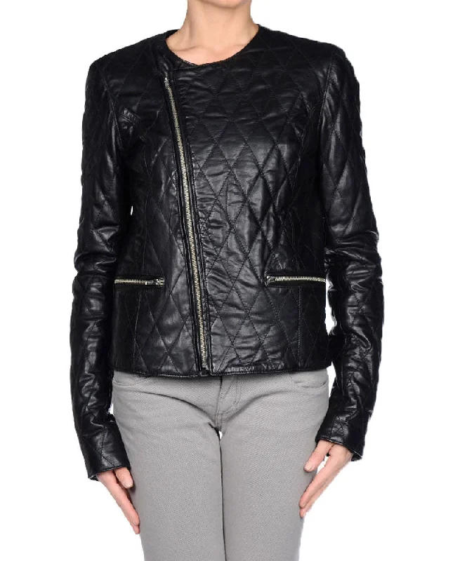 BLK DNM Women's Leather Jacket 41, Black, Medium Mesh Jacket Canvas Jacket Denim Jacket