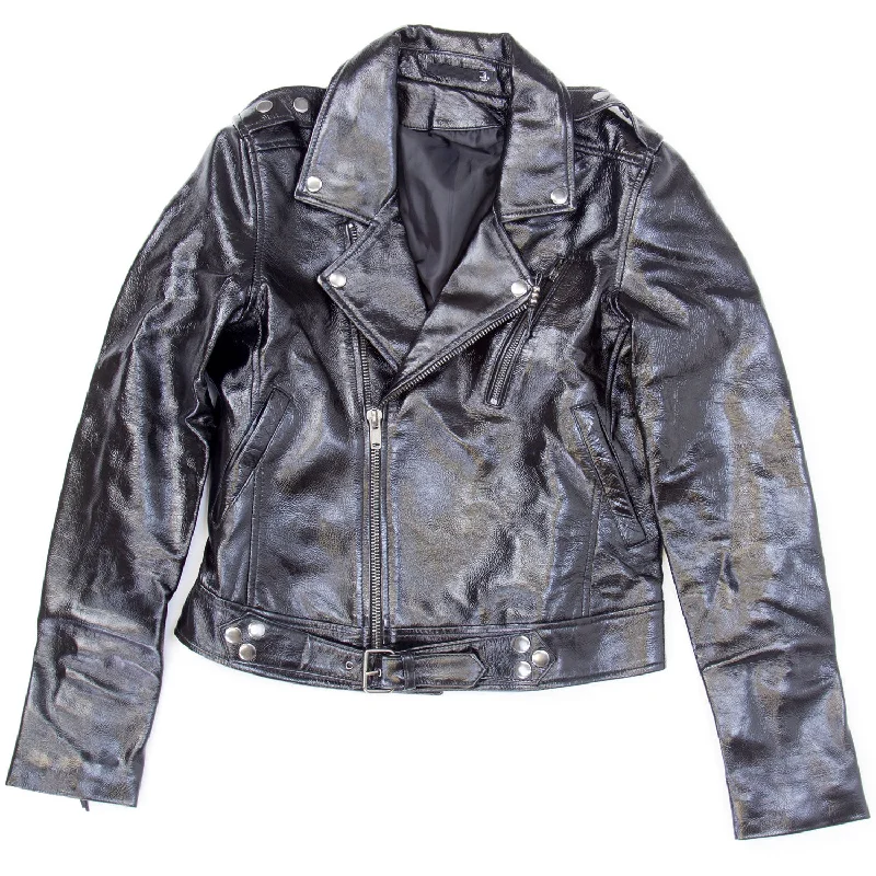 BLK DNM Women's Black Shiny Leather Jacket $895 NWOT Nylon Jacket Polyester Jacket Spandex Jacket