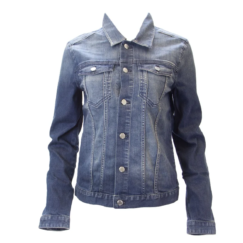 BLK DNM Women's Washed Mended Blue Jeans Jacket 6 #WK010501 $280 NWT Front Pockets Side Pockets Patch Pockets