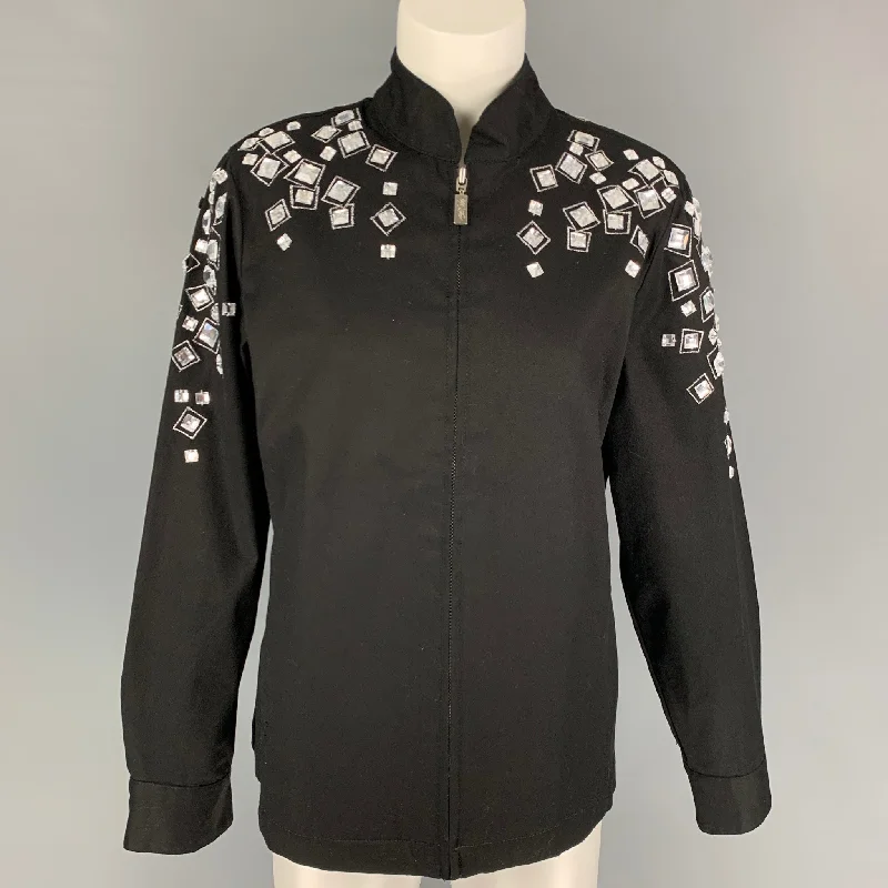 BOB MACKIE Size XL Black Silver Cotton Embellishment Jacket Jersey Jacket Tulle Jacket Batik Jacket