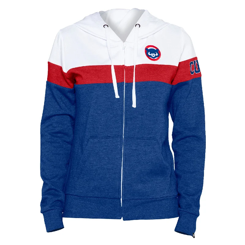 Chicago Cubs New Era Women's Colorlock Full-Zip Hoodie Jacket - Heathered Blue Jersey Jacket Tulle Jacket Batik Jacket