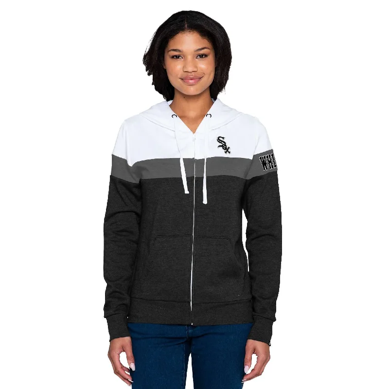 Chicago White Sox New Era Women's Colorlock Full-Zip Hoodie Jacket - Heathered Black Trench Coat Raincoat Waterproof Jacket