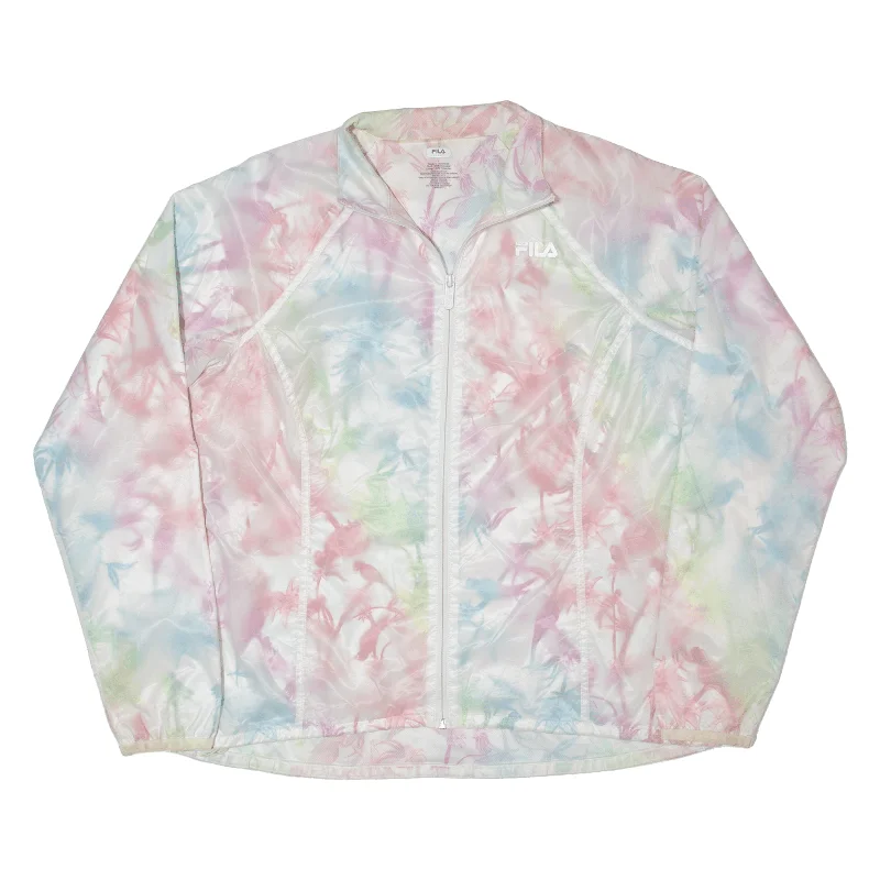 FILA Shell Jacket White Floral Womens L Bomber Jacket Anorak Windbreaker