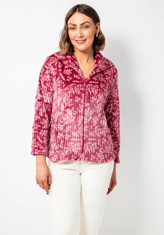 Marlon Floral Fleece Zip Bed Jacket, Pink Jersey Jacket Tulle Jacket Batik Jacket