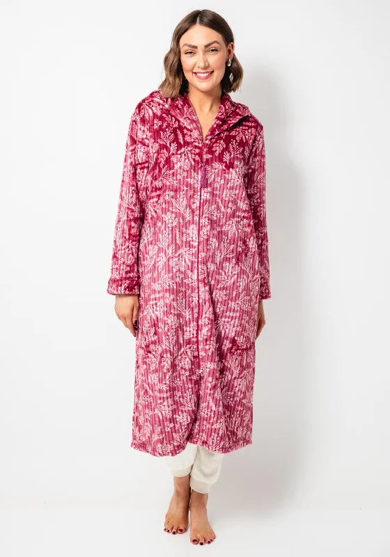 Marlon Fleece Floral Zip Long Bed Jacket, Dusty Pink Hoodie Zip-Up Jacket Button-Up Jacket