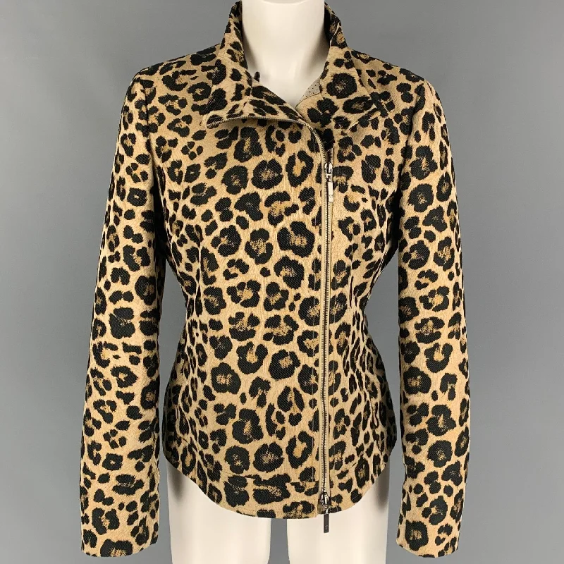 GIORGIO ARMANI Size 6 Tan Black Polyester Animal Print Jacket Trench Coat Raincoat Waterproof Jacket