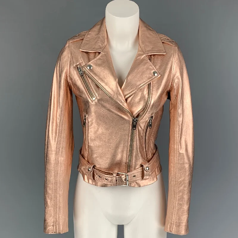 IRO Size XS Gold Leather Metallic Biker Jacket Rayon Jacket Velvet Jacket Corduroy Jacket