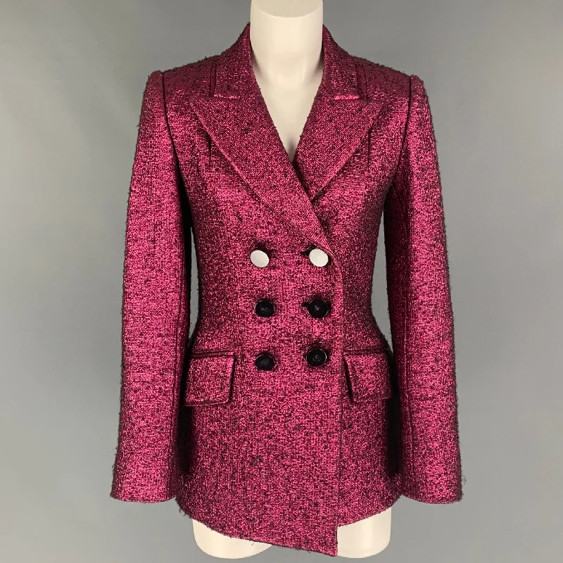 MARC JACOBS Pink Wool Blend Textured Double Breasted Jacket Tiered Jacket Buttoned Jacket Zippered Jacket