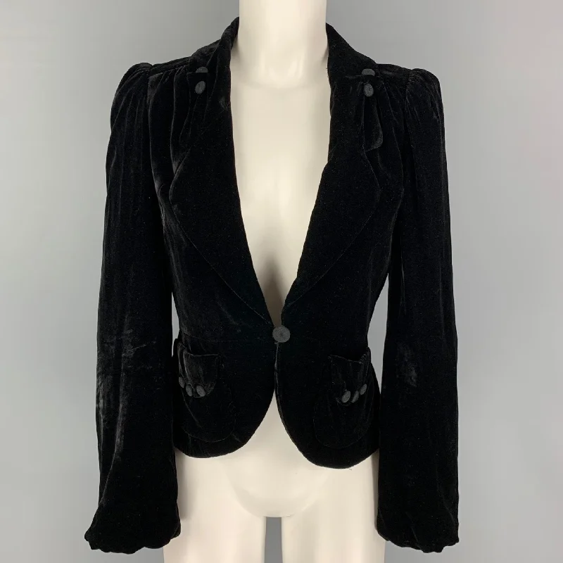 MARC JACOBS Size 2 Black Rayon Blend Velvet Jacket Appliqued Jacket Beaded Jacket Sequined Jacket