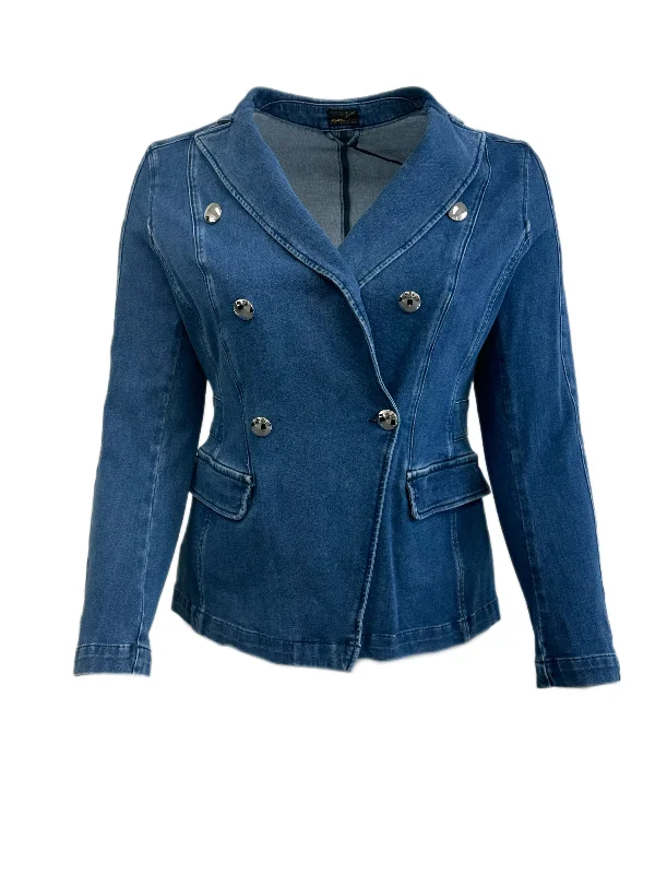 Marina Rinaldi Women's Blue Canale Patch Pockets Denim Jacket Size 12W/21 NWT Cotton Jacket Linen Jacket Terry Jacket