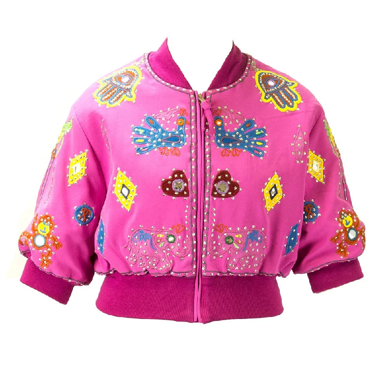 Moschino Couture Hamsa Cropped Jacket IT 48 Pink Stand-Up Collar Roll-Neck Collar Turtle Neck