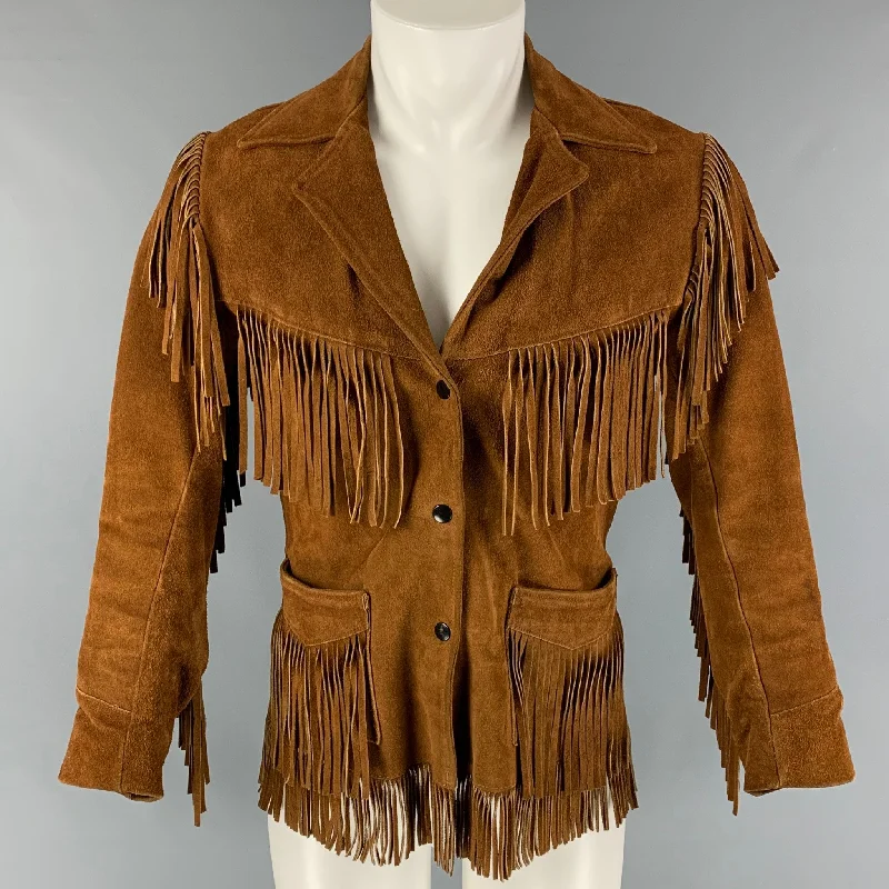 PARKER Size M Cognac Fringe Western Jacket Fitted Jacket Loose Jacket Oversized Jacket