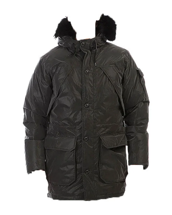 Penfield Women's Black Reflective Hoosac Real Fur Hood Jacket Size S NWT Front Pockets Side Pockets Patch Pockets