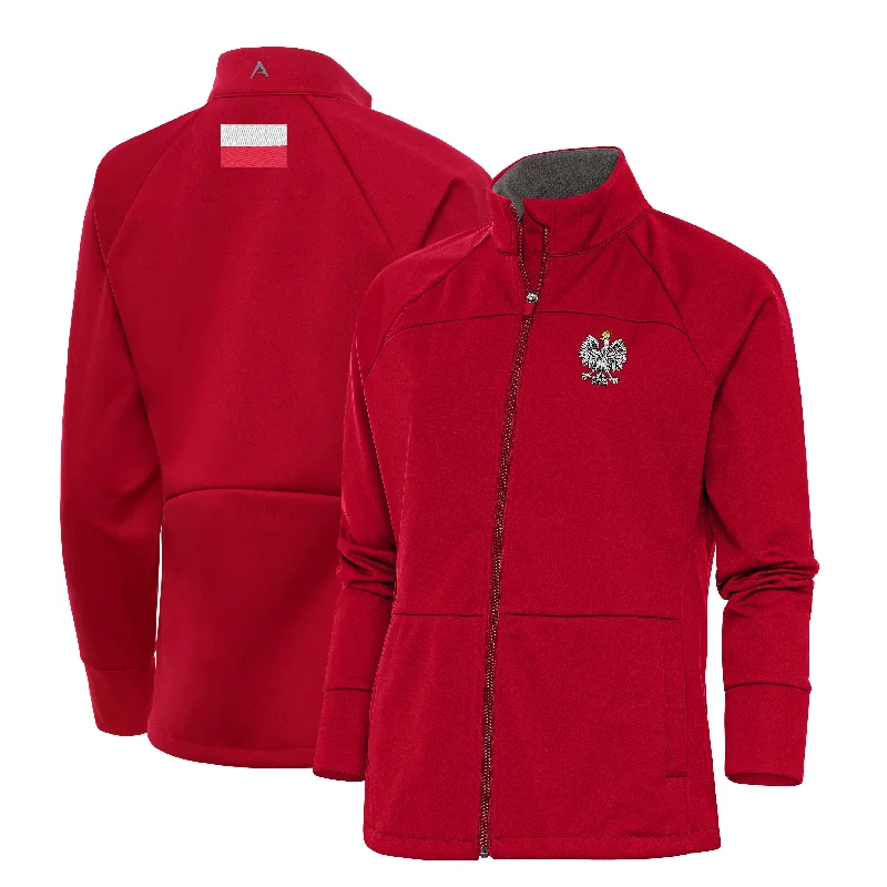 Polska Women's Poland Antigua Link Golf Jacket - Red Cotton Jacket Linen Jacket Terry Jacket