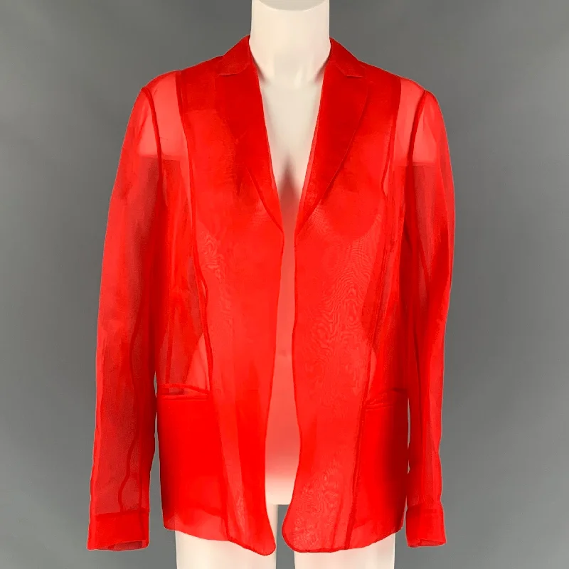 PORTS 1961 Size 8 Red Silk See Through Notch Lapel Jacket Herringbone Jacket Checkered Jacket Solid Jacket