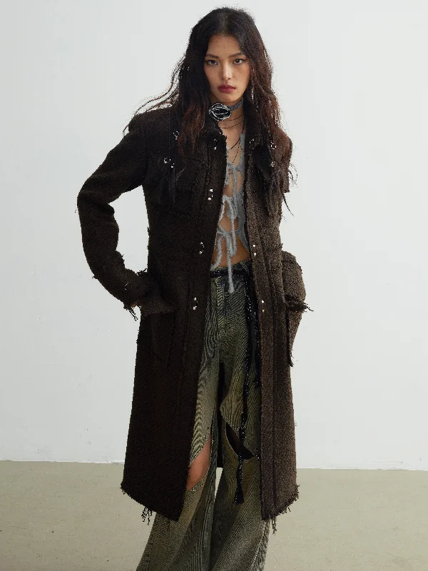 Refined Tweed Texture Longline Jacket Fleece Jacket Down Jacket Feather Jacket