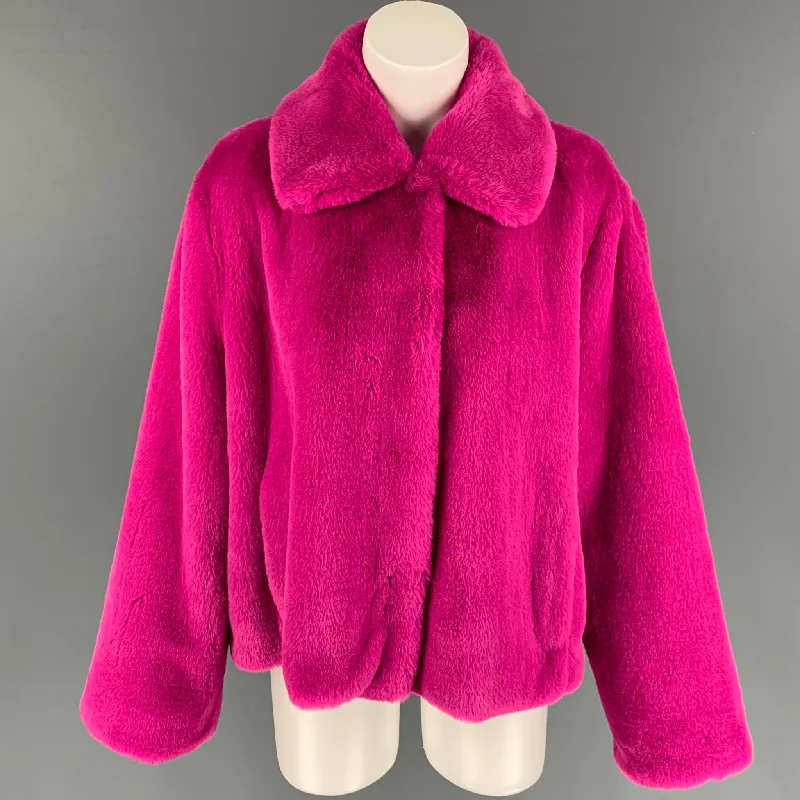 STAND STUDIO Size M Pink Faux Fur Notch Lapel Marcella Jacket A-Line Jacket Boat Neck Shawl Collar