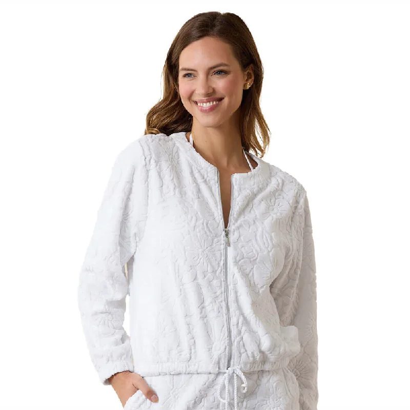 Tommy Bahama Text Beach Terry Full Zip Jacket Cover Up - White Bomber Jacket Anorak Windbreaker